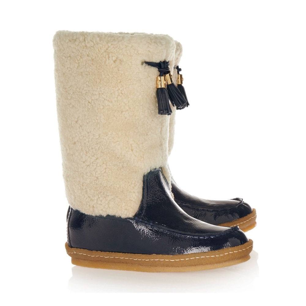 Tory Burch Lenore Shearling & Patent Leather Boots